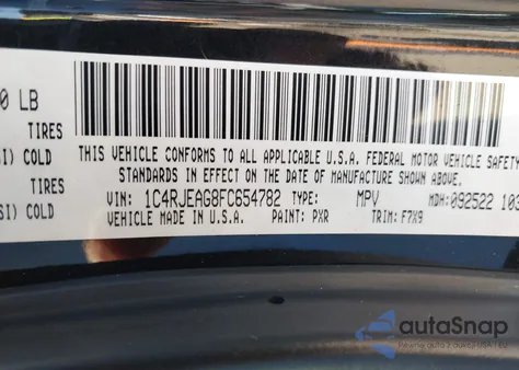 2015 Jeep Grand Cherokee Laredo из США, поврежденный, VIN 1C4RJEAG8FC654782